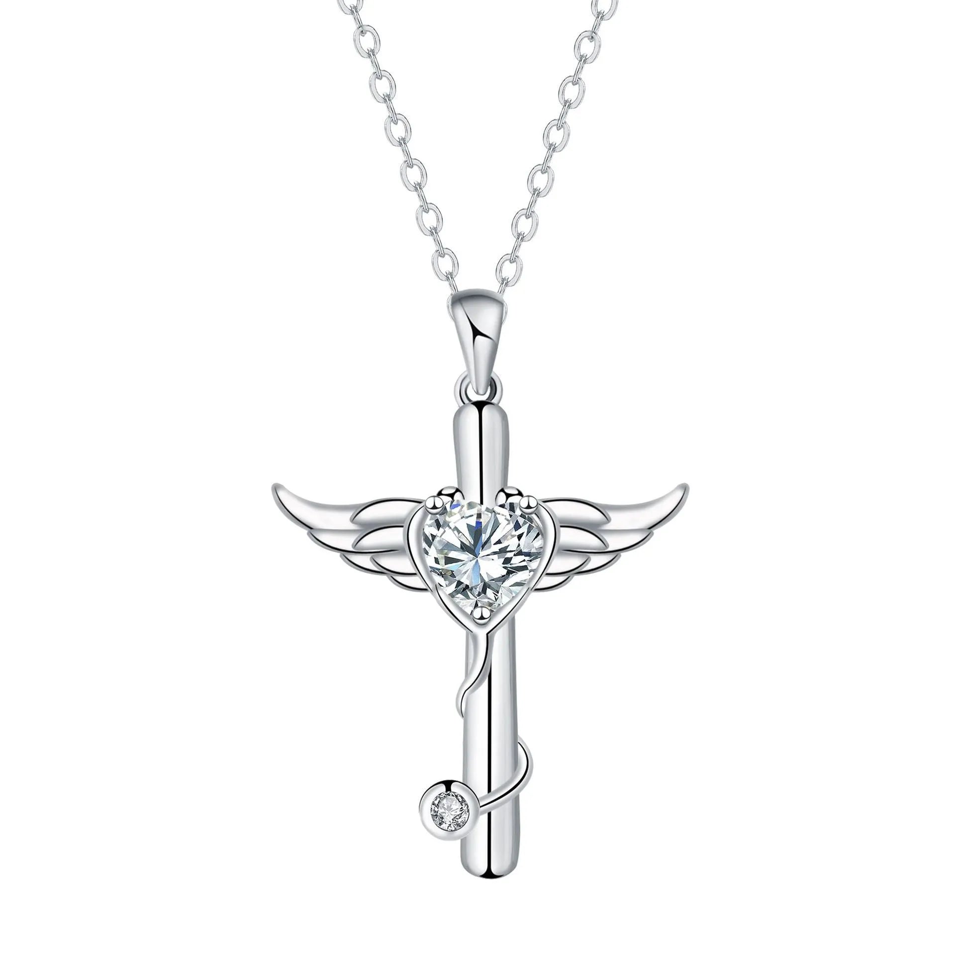Wings cross stethoscope pendant necklace in electroplated copper on a chain