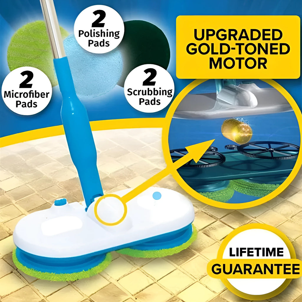 Handheld wireless electric floor mop with USB charging port and multiple cleaning pads