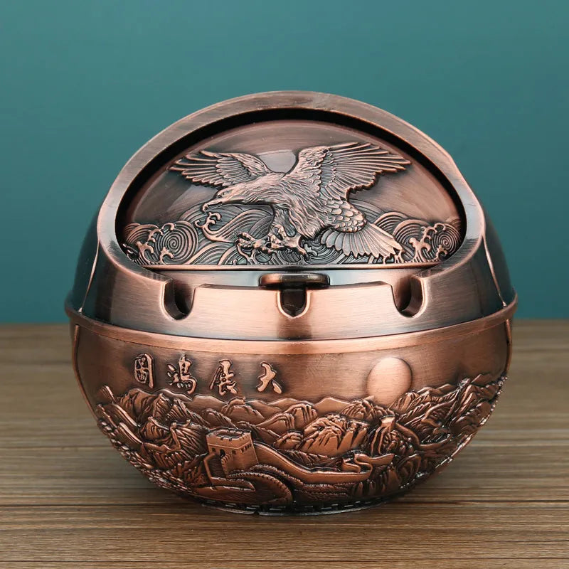 Creative alloy ashtray in bronze with smoke extinguishing slot, featuring a detailed Money Tree design.