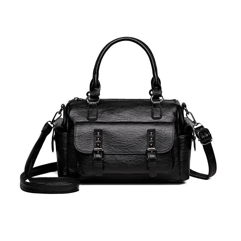 Large vintage messenger bag in horizontal square design with contrast stitching