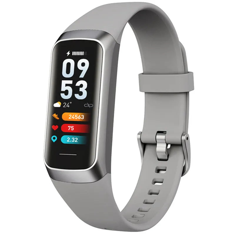 C60 smart watch with 1.1-inch MOLED display showing health data on wrist with black TPU band