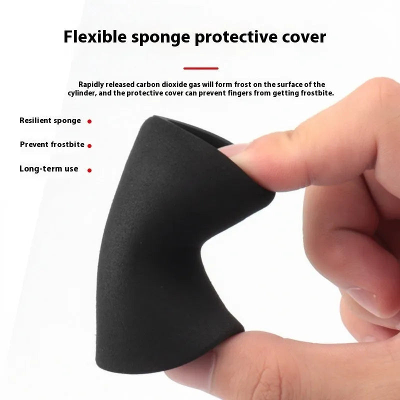 Portable air nozzle for bicycle inflation in black aluminium alloy, with fast charging pump attachment