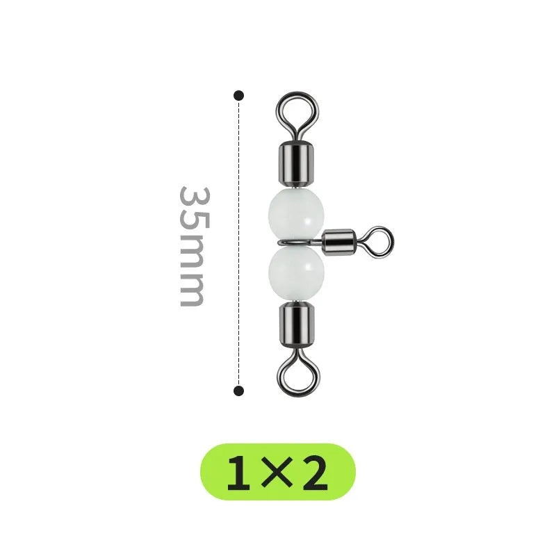 Copper three-fork luminous swivel fishing beads with eight connection rings