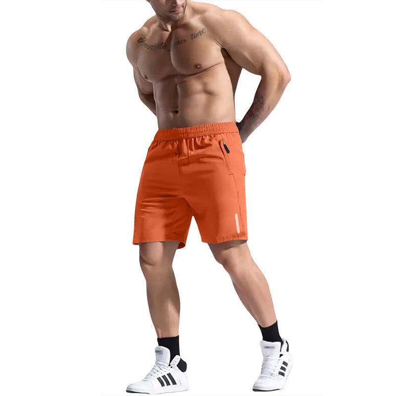 Men's bamboo fibre sports shorts in army green with an elastic high waist and drawstring closure.