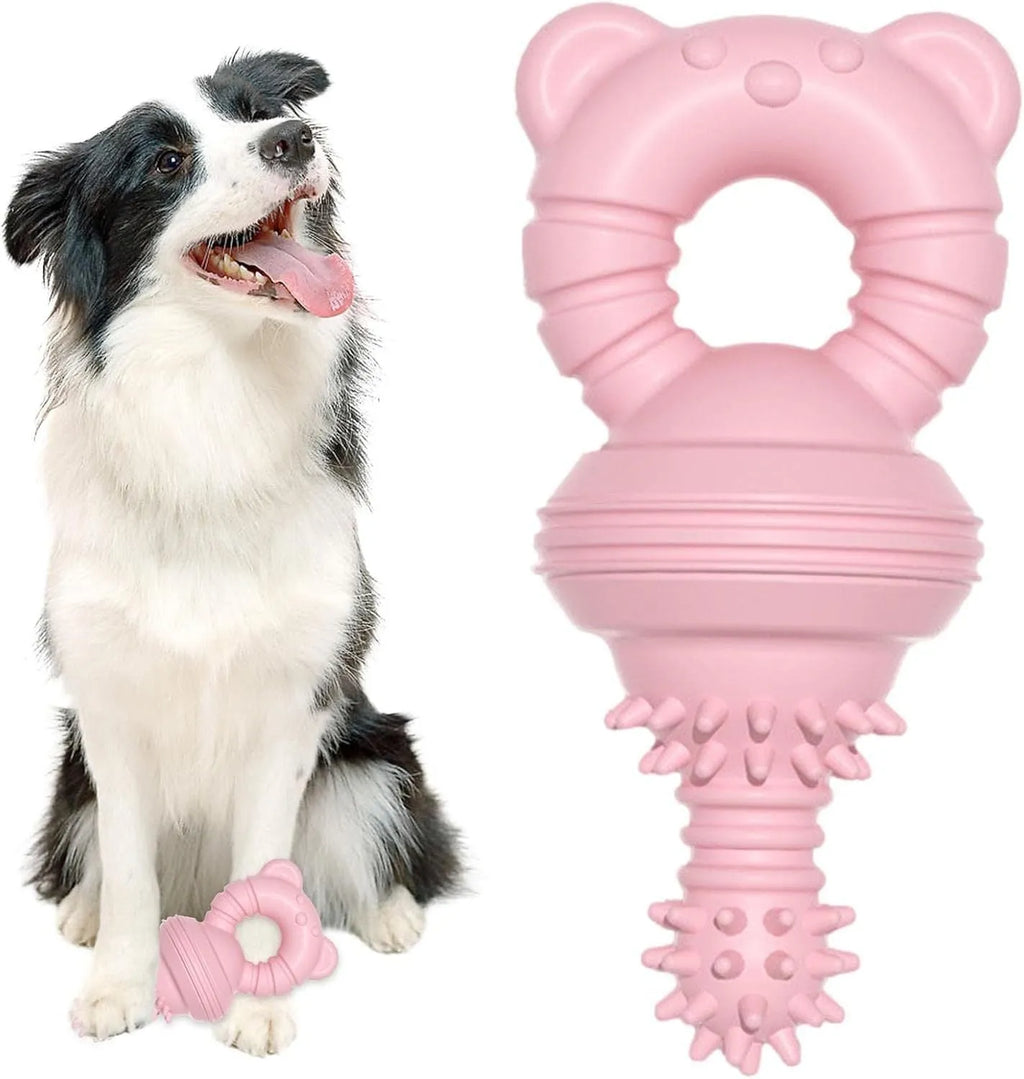 Blue molar-shaped rubber chew toy for dogs with concave-convex texture