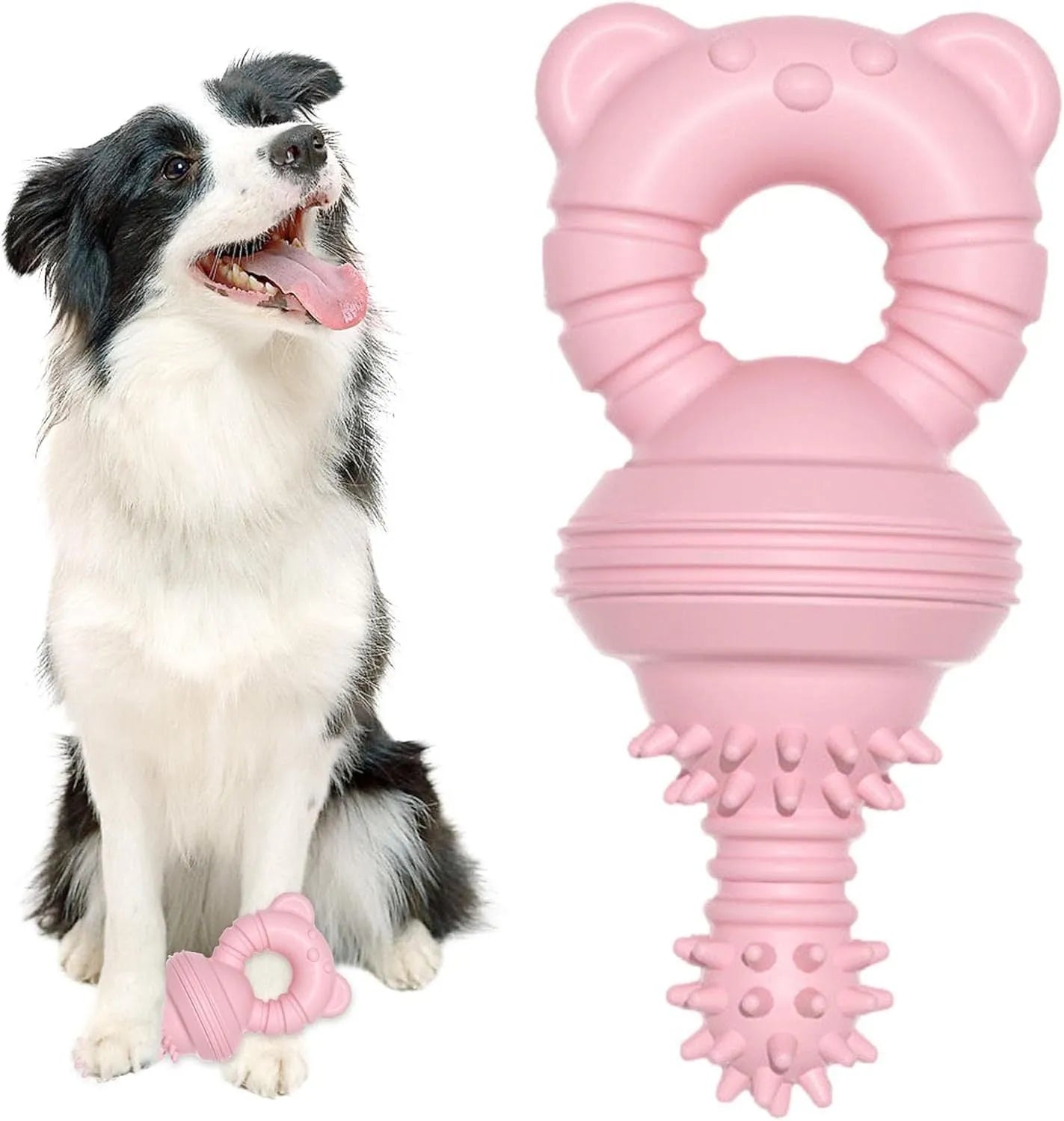 Blue molar-shaped rubber chew toy for dogs with concave-convex texture