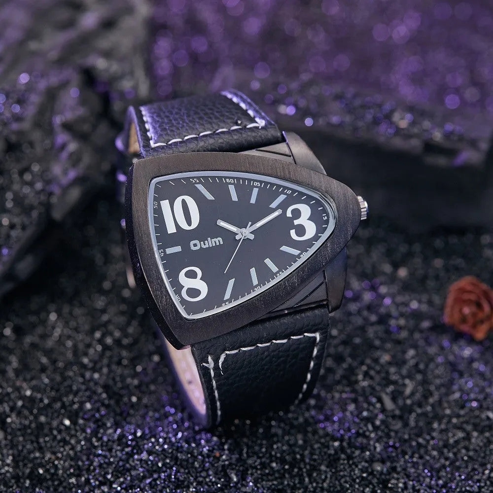 Men's brown casual watch with triangular geometric strap design and quartz movement