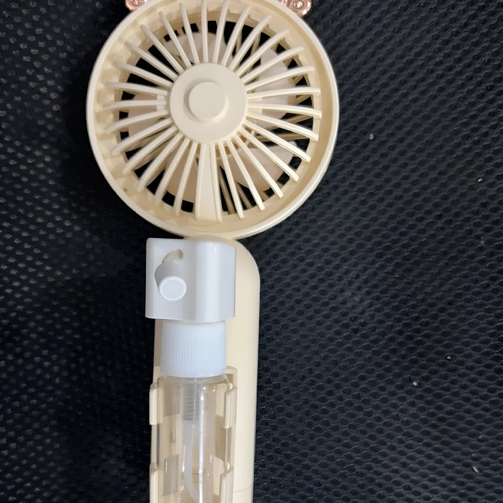 Personalised plastic USB desk fan in apricot colour with 20cm dimensions