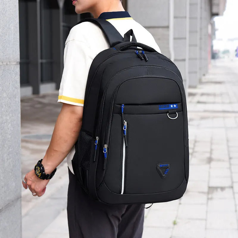 Men's Oxford cloth schoolbag in black with letter pattern and air pillow belt system