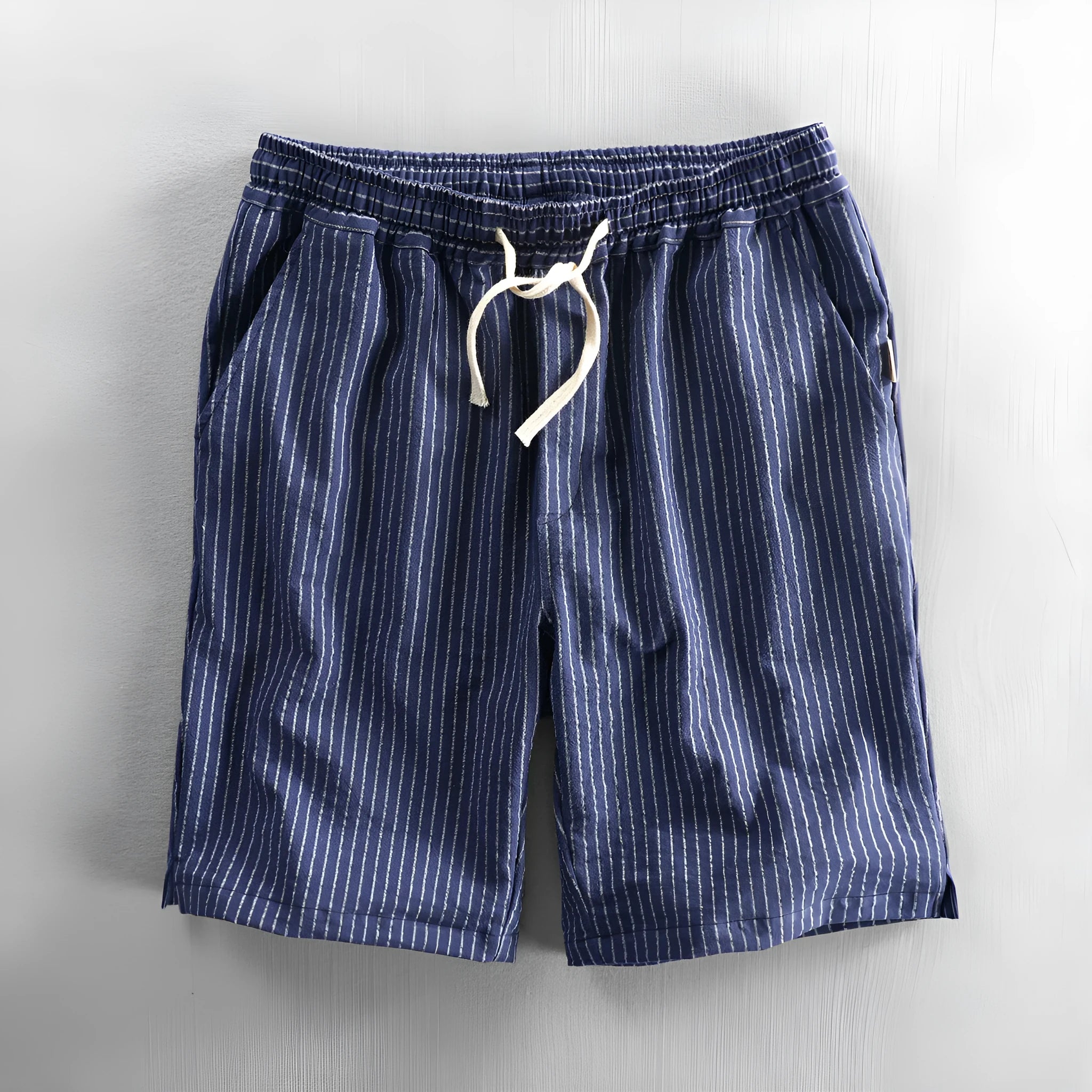 Men's striped cotton casual shorts with elastic waist in multiple colours