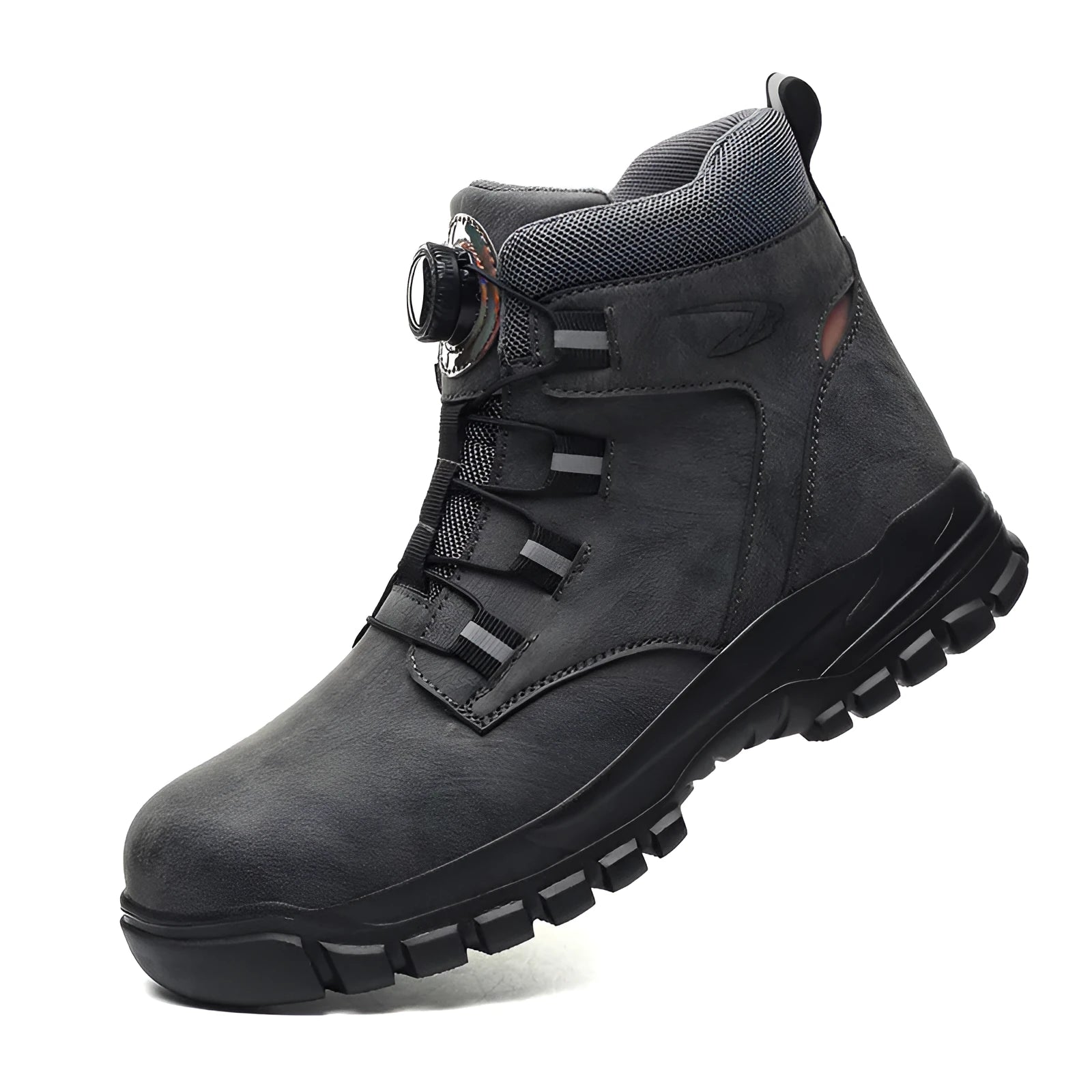 Leather anti-smashing labour protection shoes in black with rubber sole