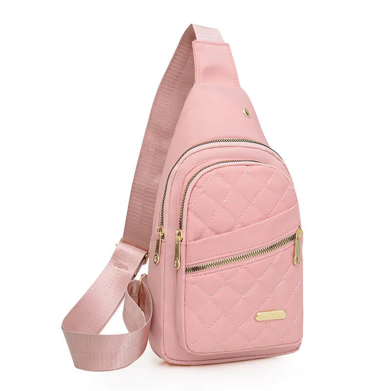 Oxford cloth crossbody sports chest bag in multiple colour options including dark blue, black, red, purple, and pink