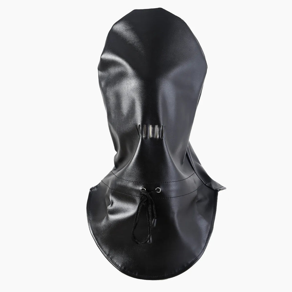 Black PU leather breathable training mask with facial openings and headgear-style adjustable straps