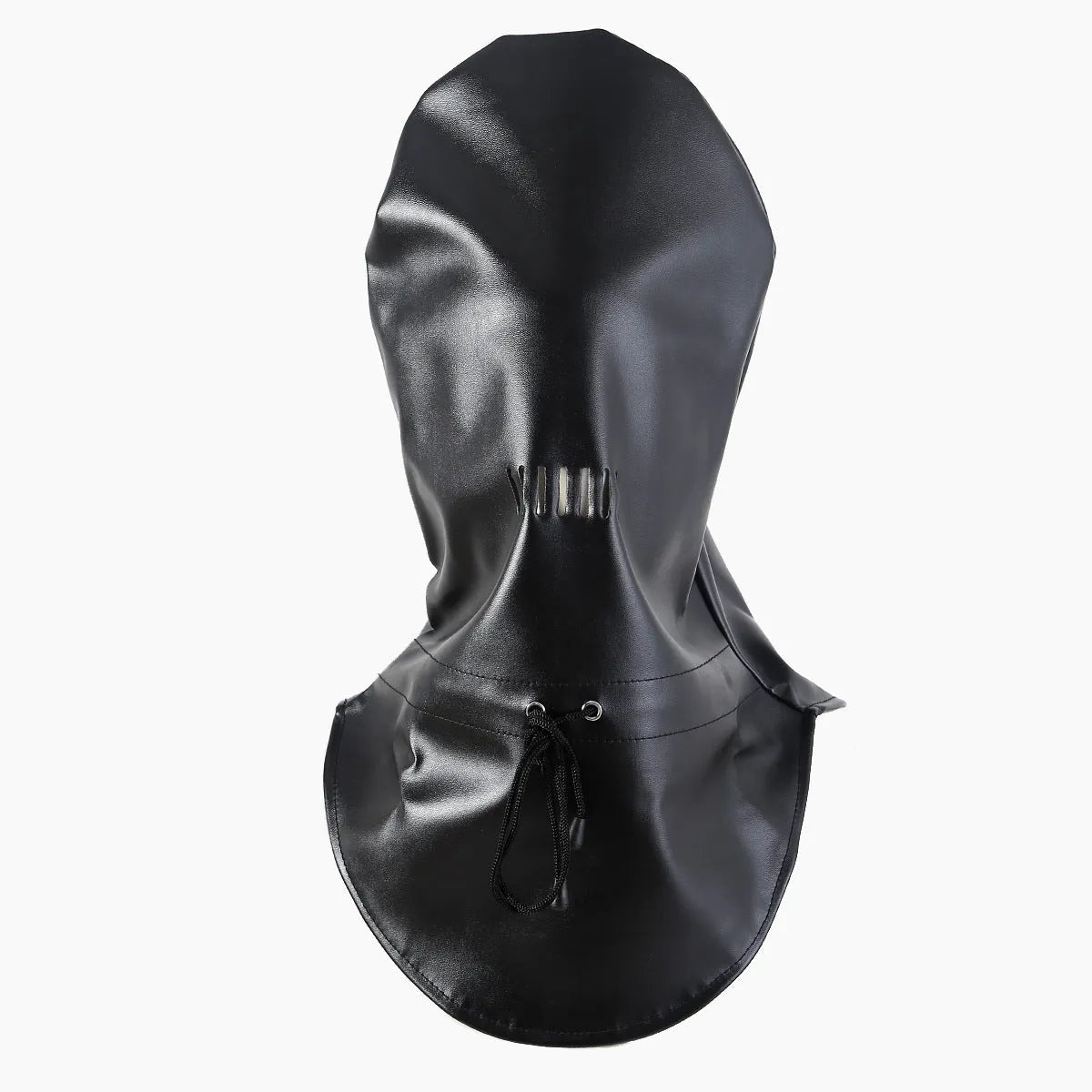 Black PU leather breathable training mask with facial openings and headgear-style adjustable straps