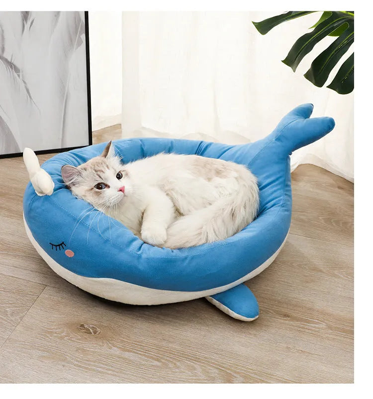 Duck-shaped blue pet bed sofa for small dogs and cats with fluffy polyester filling