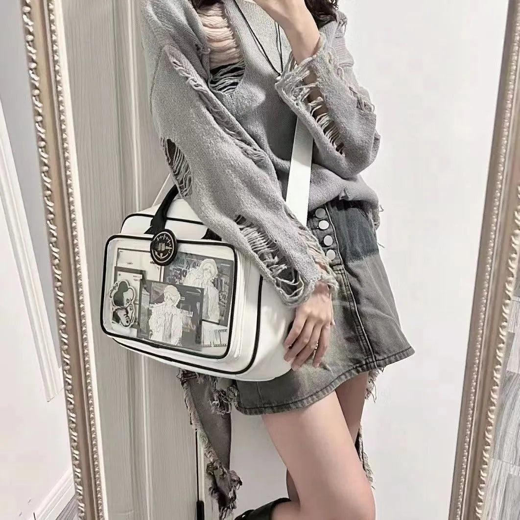 One-shoulder PU messenger bag 42x24cm horizontal square shape with external pocket, black colour option