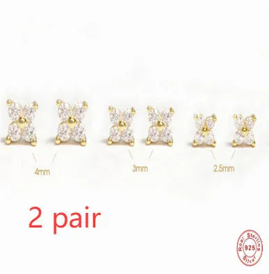S925 sterling silver petal flower stud earrings with crystal details in gold or platinum finish