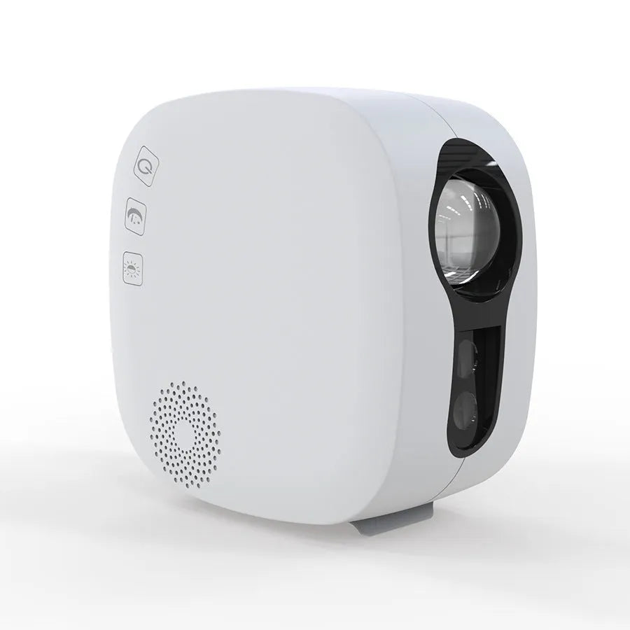 Laser starry sky projection lamp showing nebula and moon patterns with Bluetooth music playing