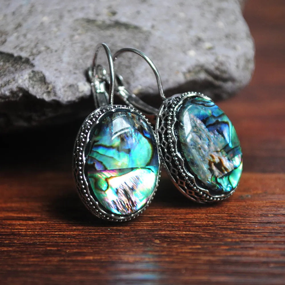 Retro colourful shell irregular geometric teardrop earrings in colour E1623 on white background