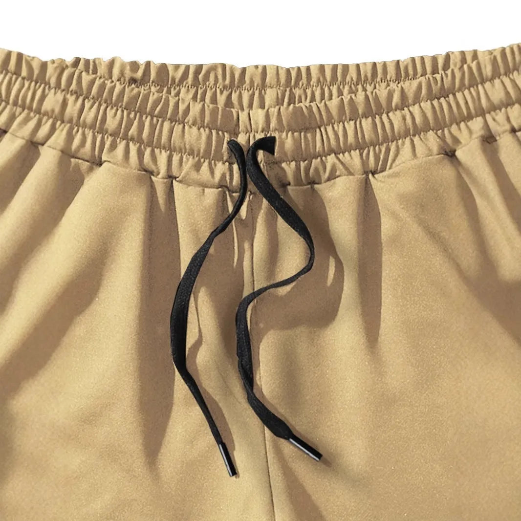 Men's khaki coconut printed sports shorts with straight cut and micro-elastic polyester fabric