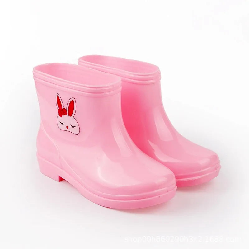 Children's non-slip rain boots in solid colour, plastic upper, mid-calf height, sizes 22-31 yards
