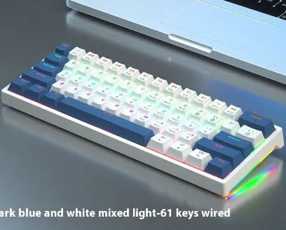 61-key mechanical keyboard with blue and white colour scheme and compact design