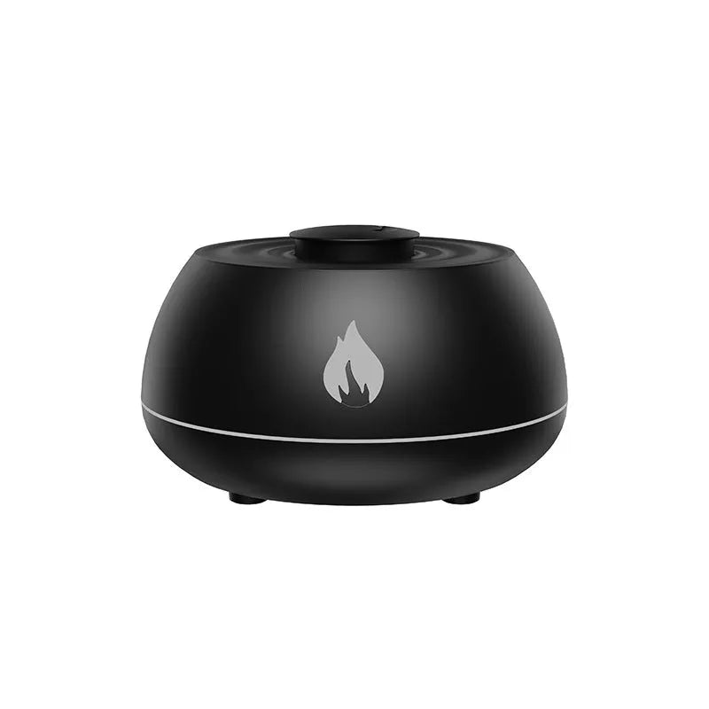 Flame humidifier aromatherapy diffuser with 7 colours light and 130ml USB tank in black