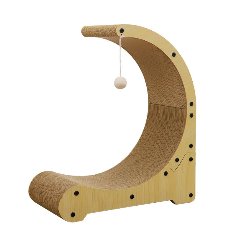 Multi-functional corrugated paper cat scratching board nest climbing frame in arc shape with replacement core, pastoral style, independently packaged.