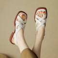 Women's patent leather square toe beach sandals in three colours with cross strap design