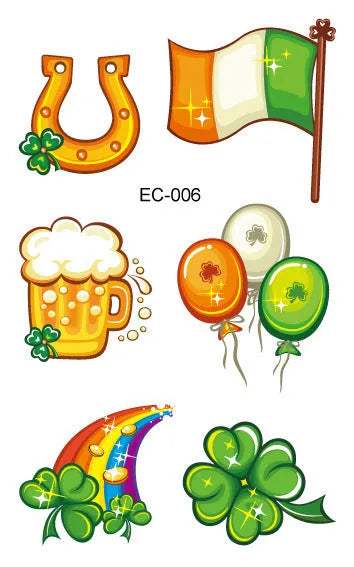 St Patrick's Day shamrock tattoo sticker paper measuring 120 × 75mm for water transfer face application