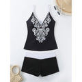 Women's plus size two-piece swimsuit set in black or rose red, sizes S to 5XL.
