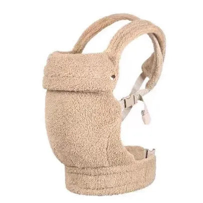 Plush windproof baby carrier in camel colour, backpack style, suitable for 3-36 months and 20kg load