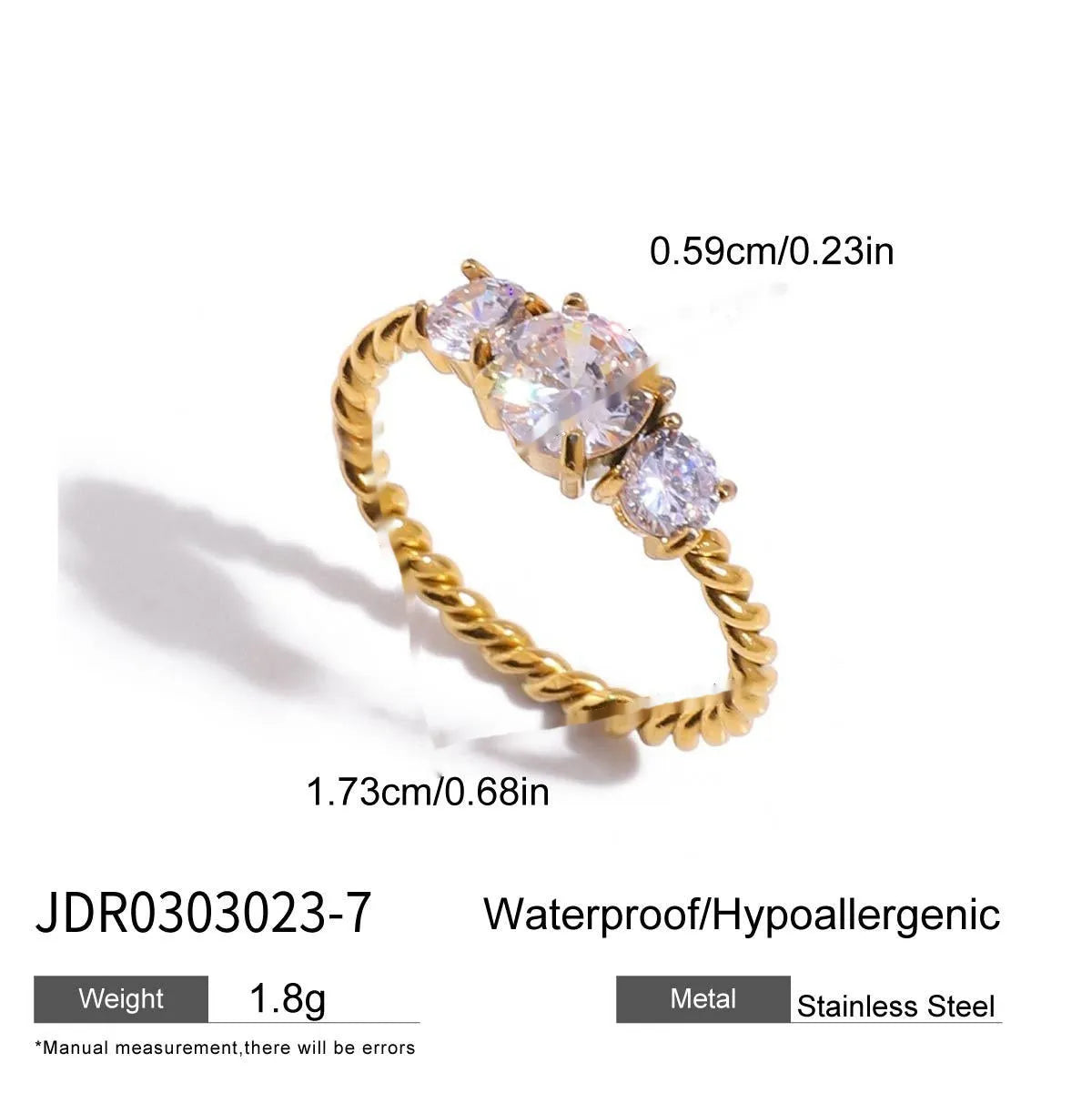 Geometric zircon ring with titanium steel non-fading finish in European/American style