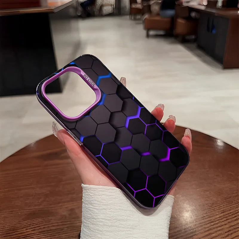 Frosted protective phone case for Apple iPhone with honeycomb square pattern in Moonlight colour options