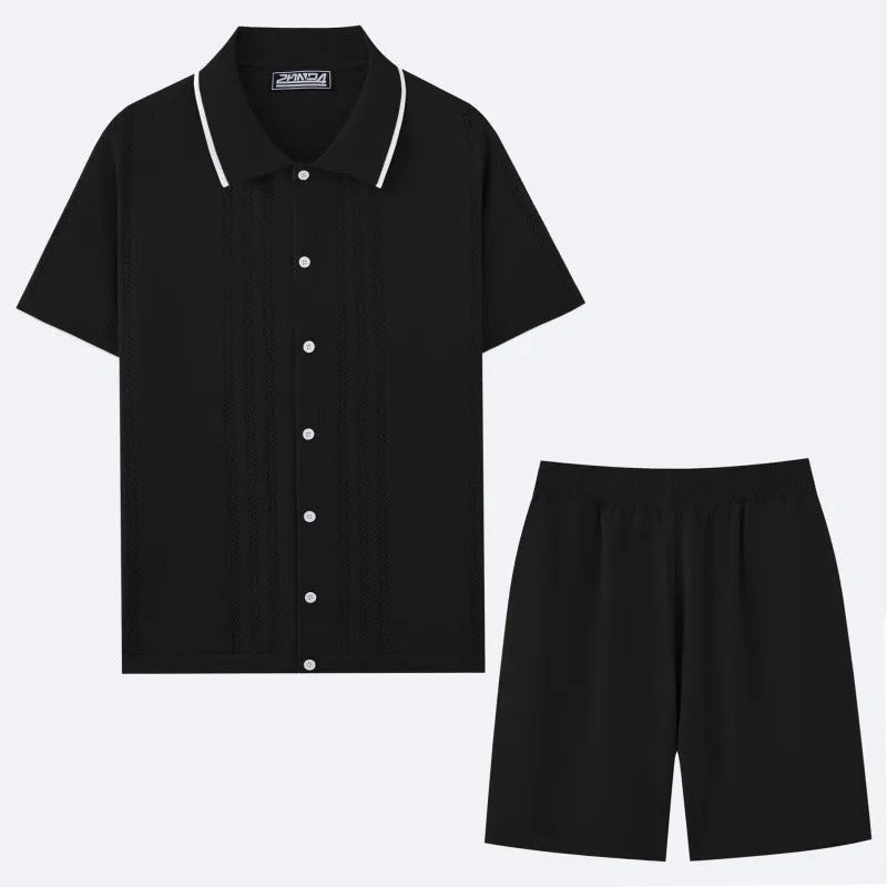 Business casual two-piece set with short sleeve top and shorts in Tencel viscose fabric