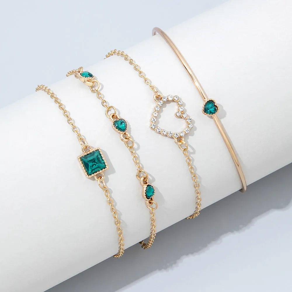 Alloy square rhinestone bracelet with round crystals exotic style S1158HB emerald green colour