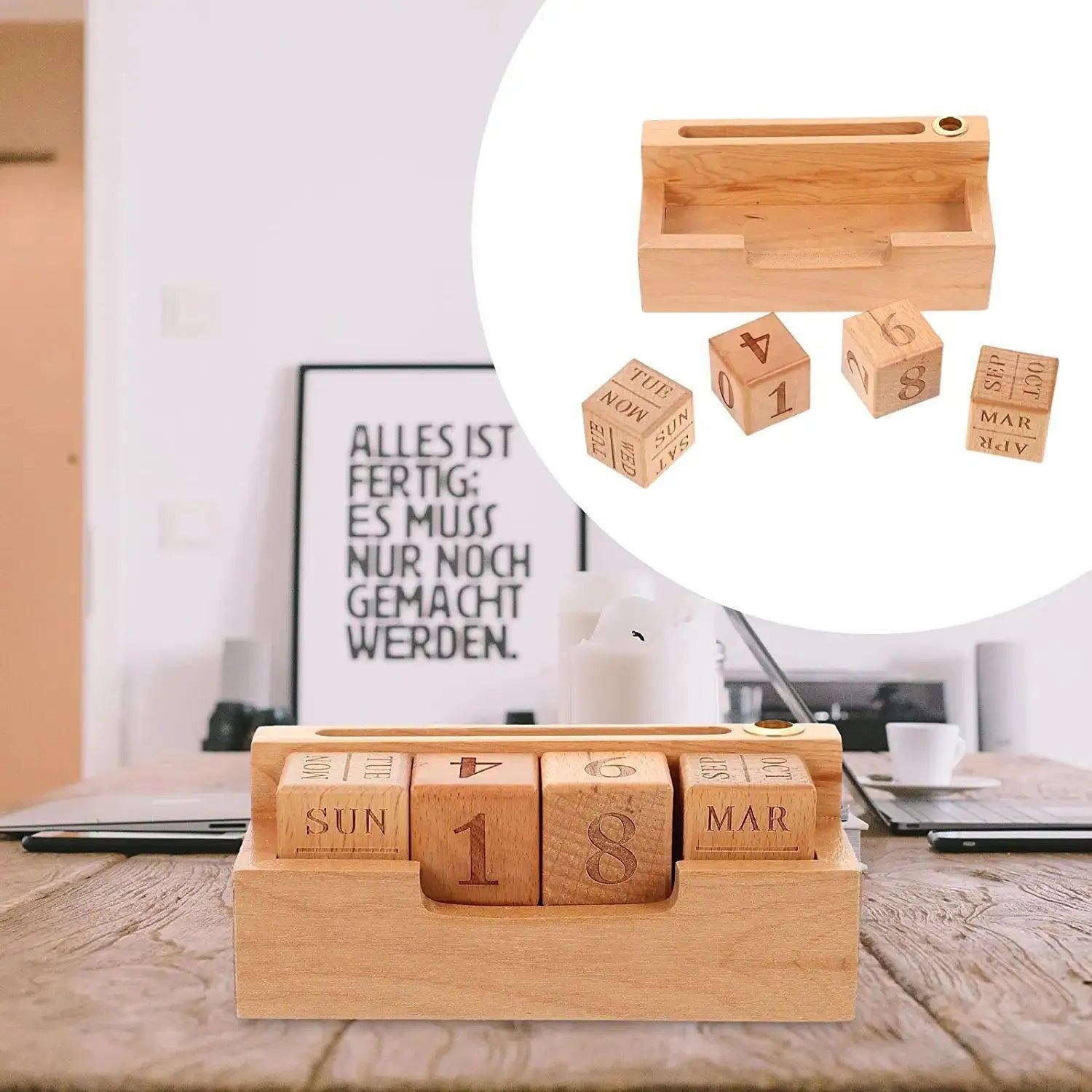 Solid wood creative simple calendar desk decoration with wooden texture, small or large size option