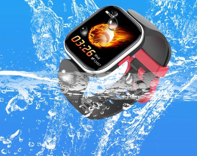 Blue H39T children's smartwatch with a black sports strap on a wrist, showing its 1.4-inch touchscreen.