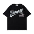 Men's letter affixed cloth embroidered printed short sleeve pure cotton t-shirt in white and black