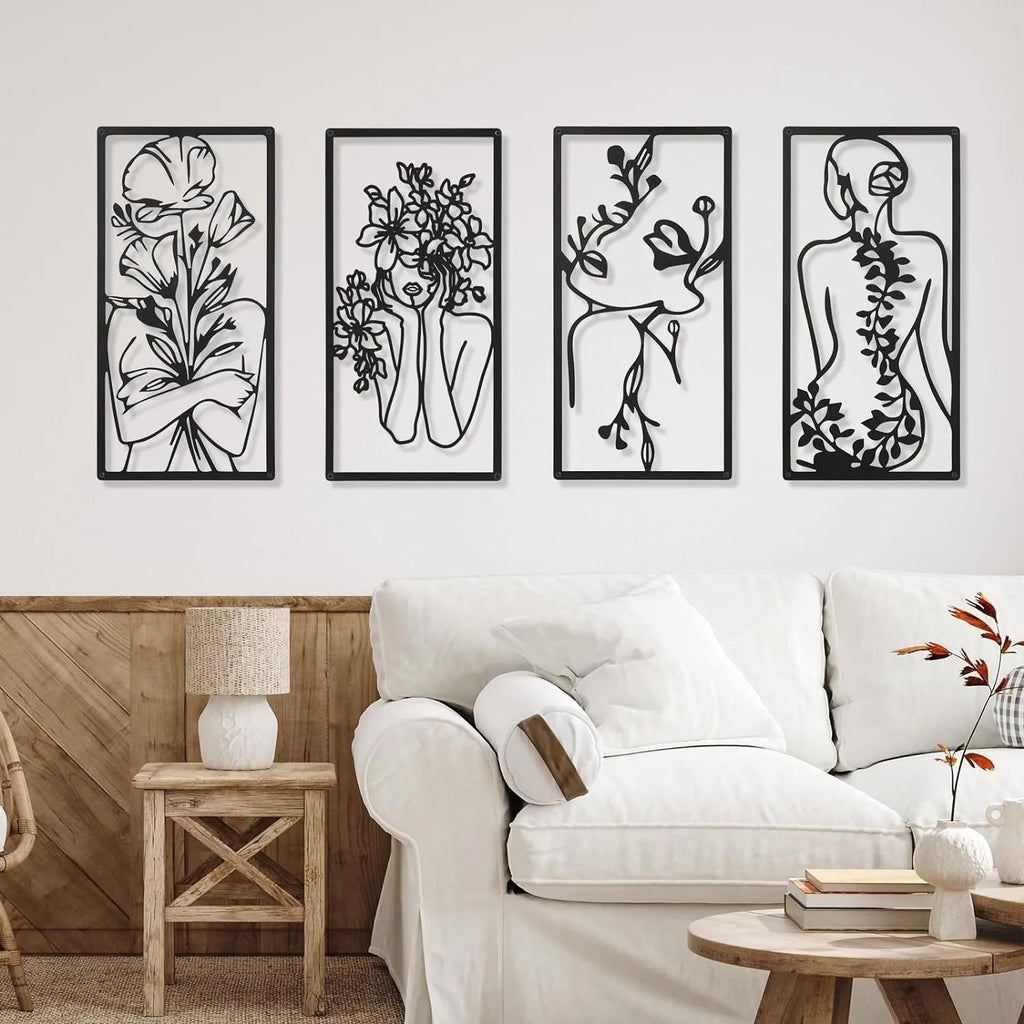 Set of four iron human body partial wall decorative paintings, modern simplicity style, each 17 by 10 inches