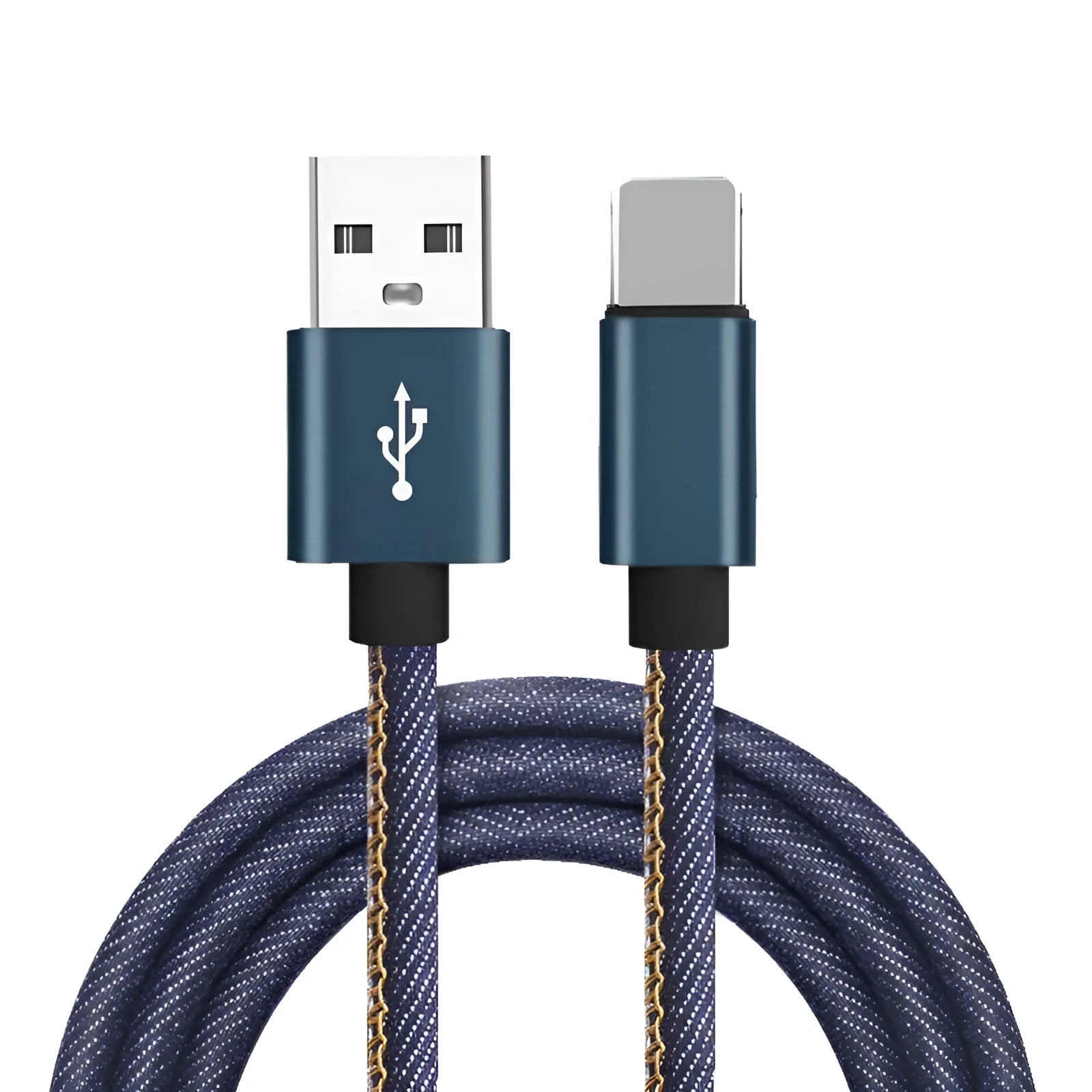 Denim braided USB-C charging cable with aluminium connectors in three length options