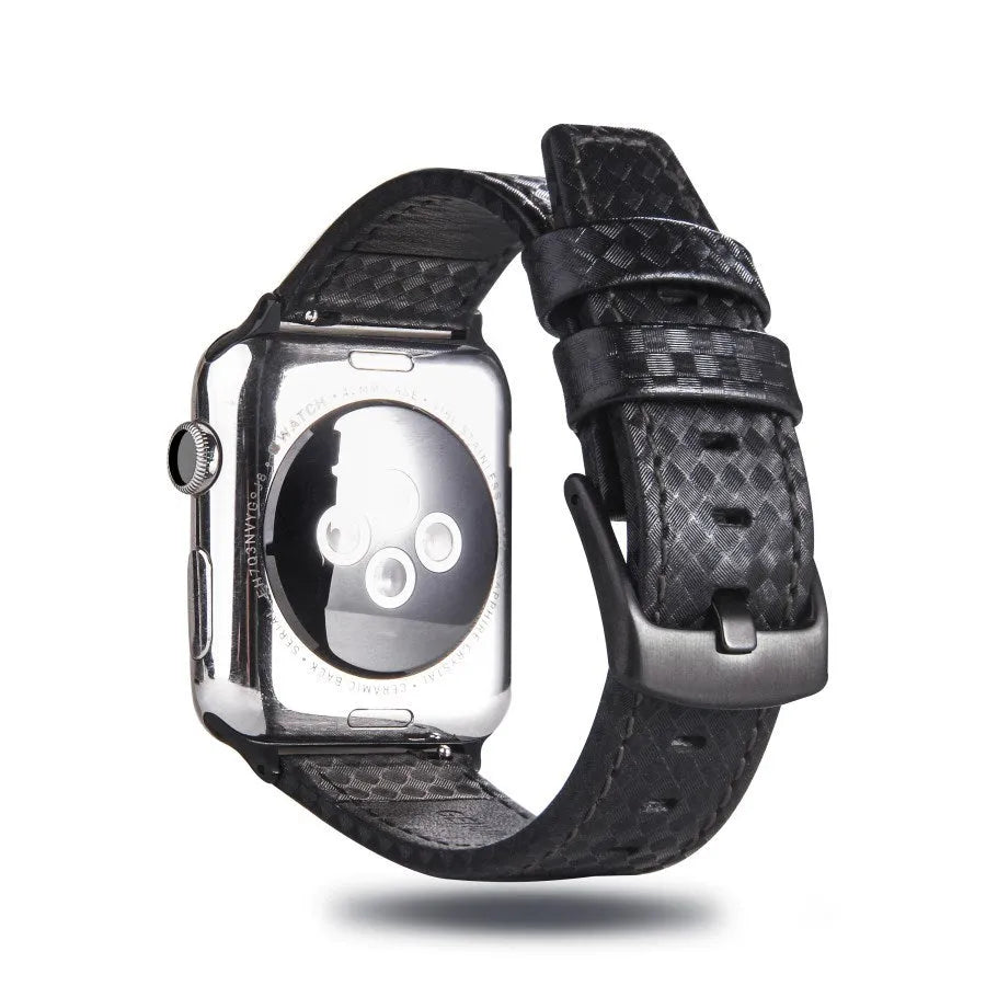 Carbon fibre leather Apple Watch strap in multiple colours with PC hard case