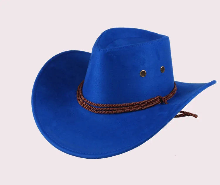 Summer men's cowboy hat in imitation leather velvet with 10cm brim, 59cm circumference