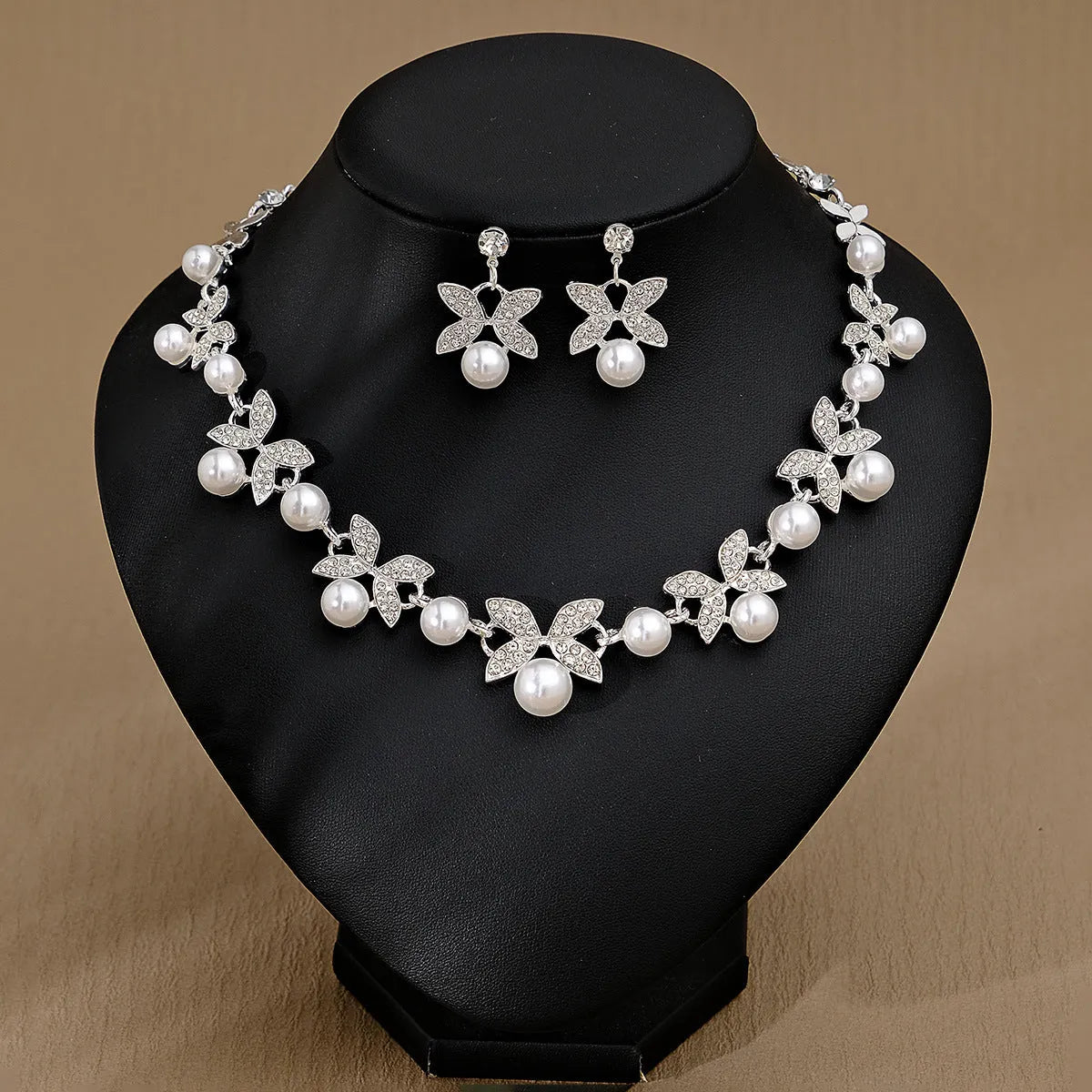 Rhinestone pearl earrings and necklace set for women wedding jewellery in silver gold AB blue green red champagne purple