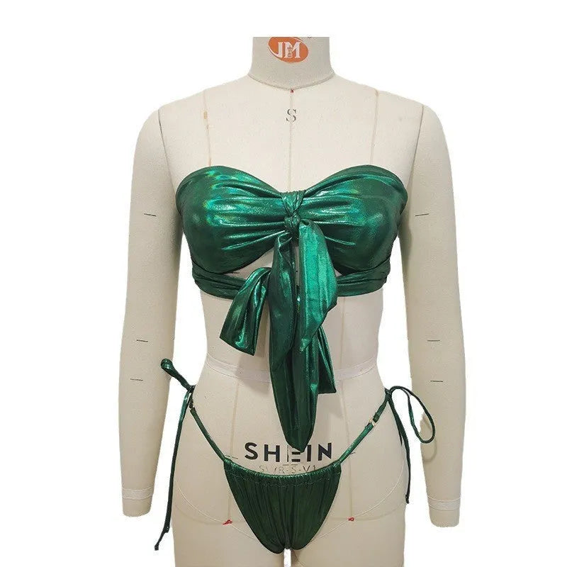 Women's lace-up back swimsuit with built-in chest pads in floral and solid colour patterns