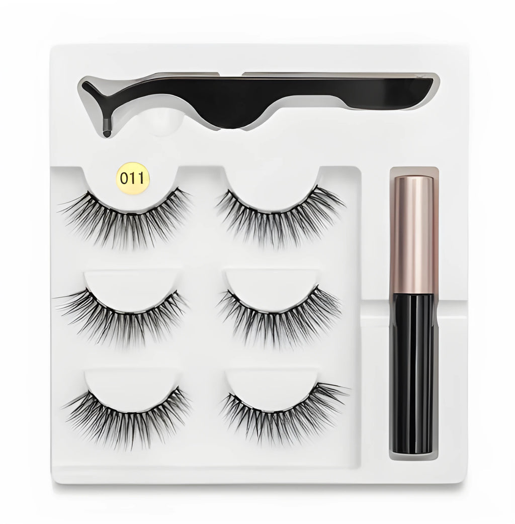 Magnetic false eyelashes with cotton stem, chemical fibre, multiple styles, in packaging