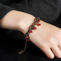 Double circle bracelet red colour quartzite jade stone handmade zinc alloy adjustable with extension chain