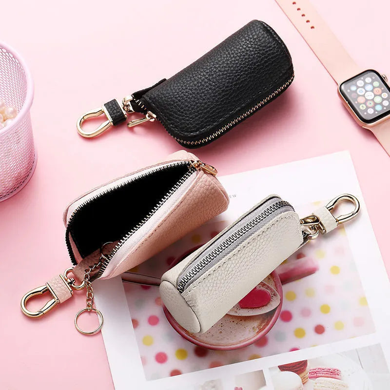 Waterproof black PU key case with zipper closure for key storage