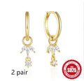 Geometric sunflower earrings in S925 sterling silver with golden three-diamond zircon stones