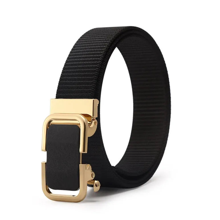 Men's nylon canvas belt with toothless alloy buckle in 120cm length